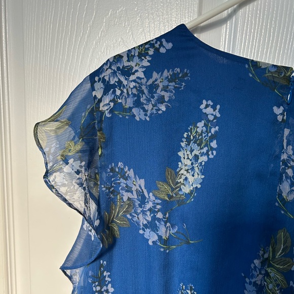 Vince Camuto Blue Floral V Neck Hi Low Fit and Flare Wrap Dress Size 24W - Picture 3 of 16